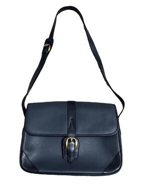 Gucci AUTHENTIC Vintage Navy Blue Buckle Crossbody Leather Shoulder Bag Purse